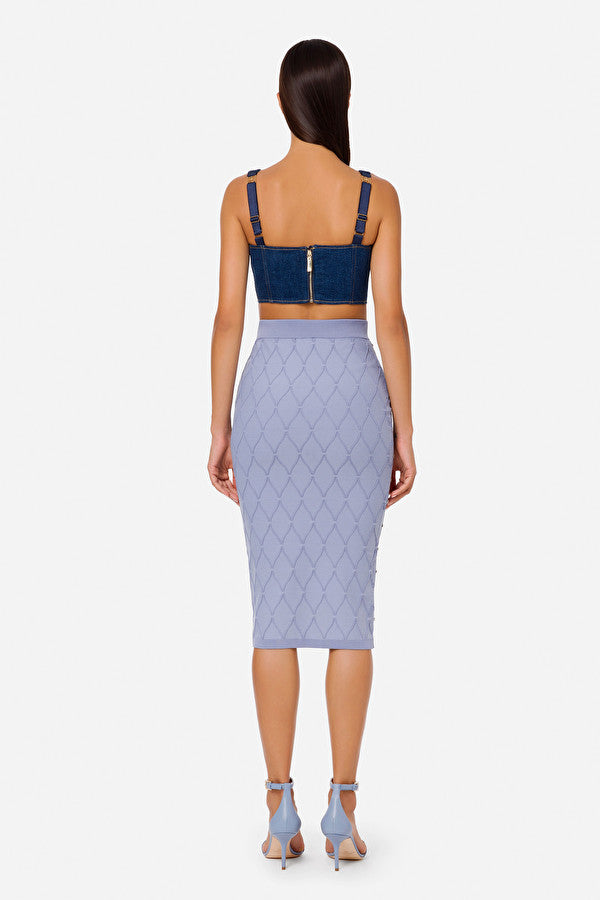 Hydrangea Knit pencil skirt with diamond motif