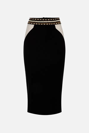 Black white pencil skirt with embroidered band