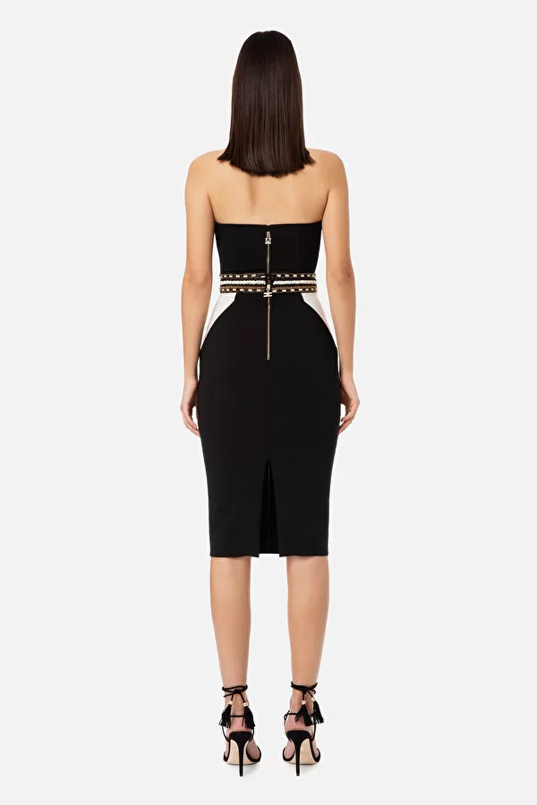 Black white pencil skirt with embroidered band