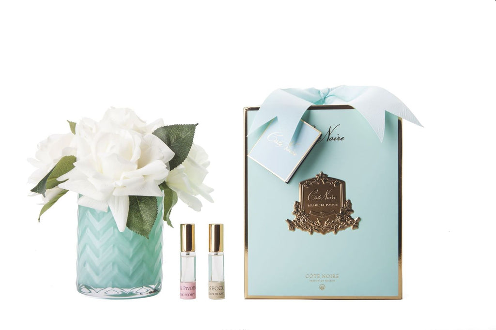 Tiffany blue herringbone white roses diffuser