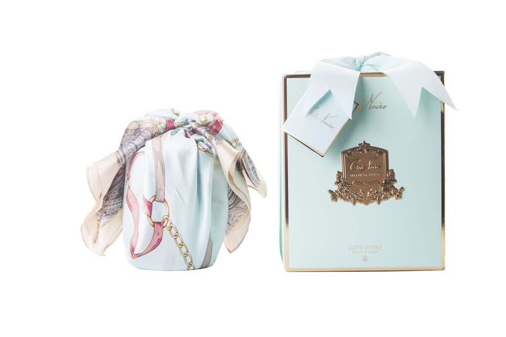 Tiffany blue Herringbone candle with scarf