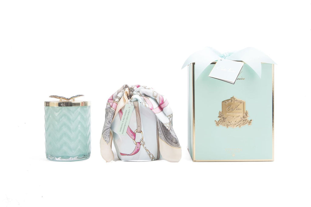 Tiffany blue Herringbone candle with scarf