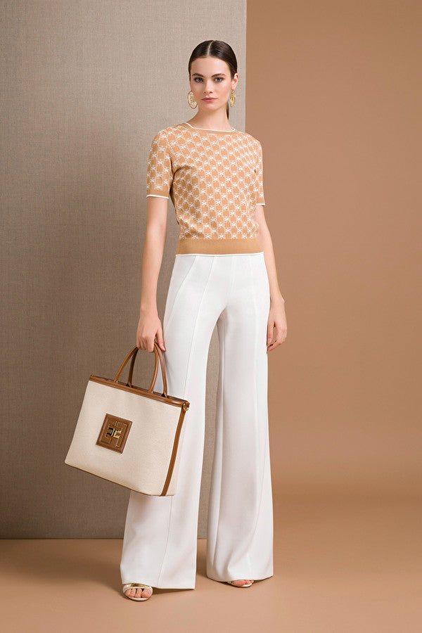 Camel Tricot knitted top with short sleeves