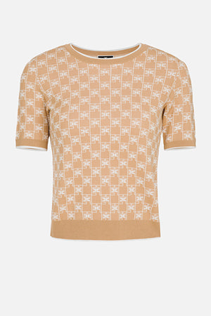 Camel Tricot knitted top with short sleeves