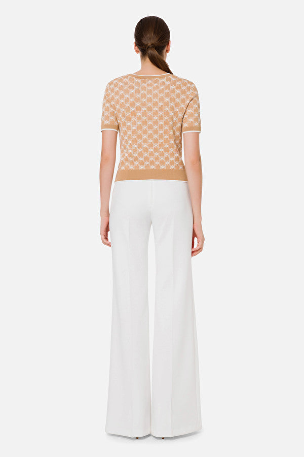 Camel Tricot knitted top with short sleeves