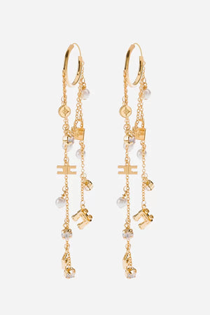 Gold pendant earrings with rhinestones and charms