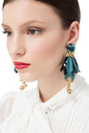 Peacock/black Earrings with Petals