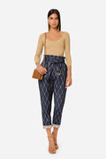 Denim diamond print jacquard trousers
