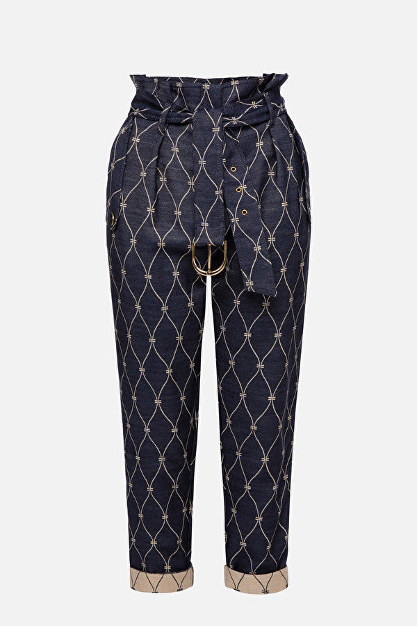 Denim diamond print jacquard trousers