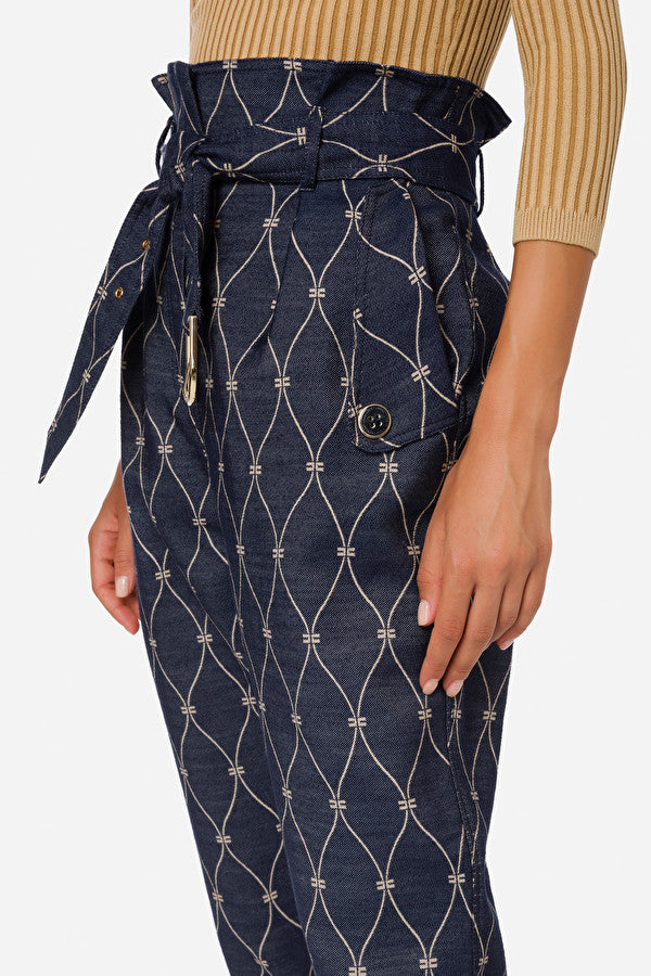 Denim diamond print jacquard trousers