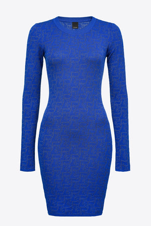 Blue snug fitting monogram Dress