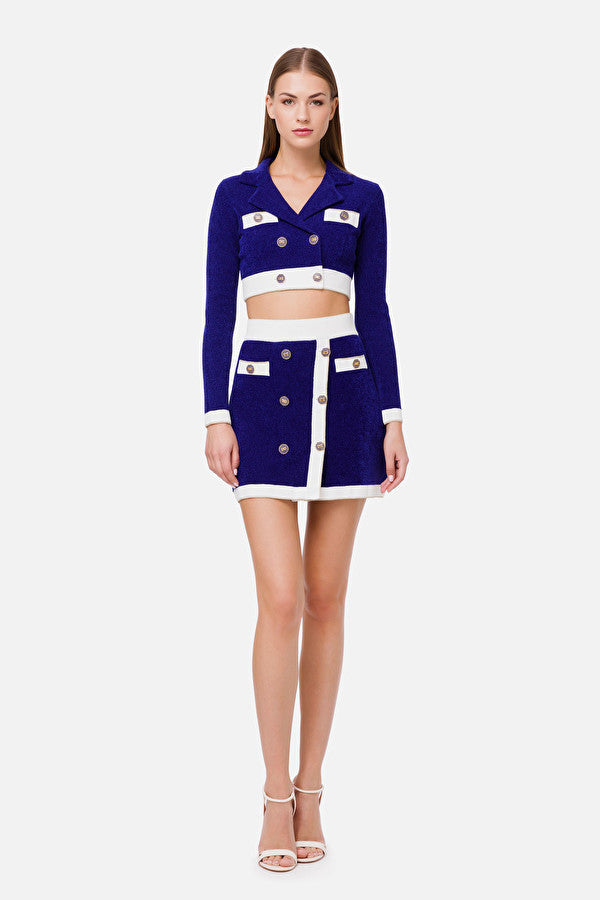 Cobalt Blue Mini Skirt with Buttons