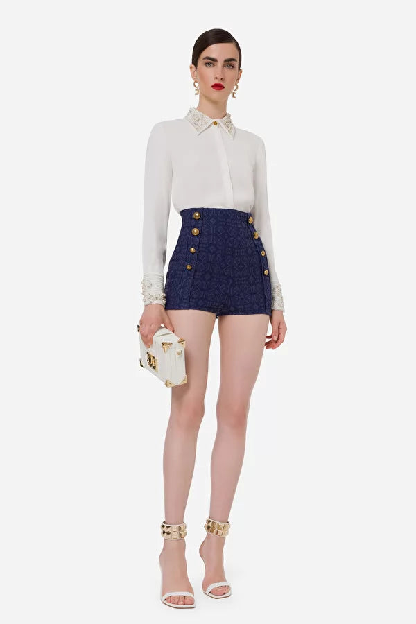 Ink High-waist shorts made of lace with gold details