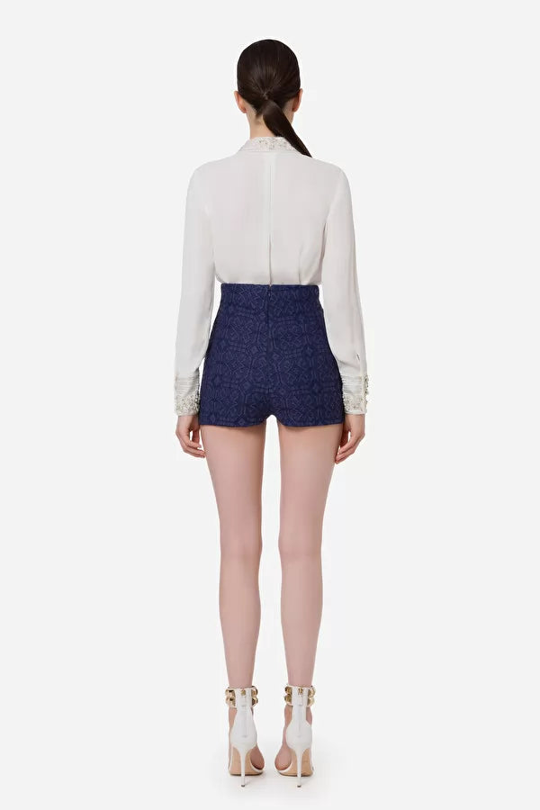 Ink High-waist shorts made of lace with gold details