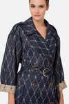 Double-breasted trench coat with diamond pattern
