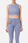 Hydrangea knit crop top with diamond motif