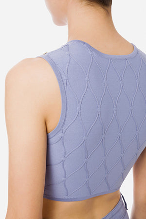 Hydrangea knit crop top with diamond motif