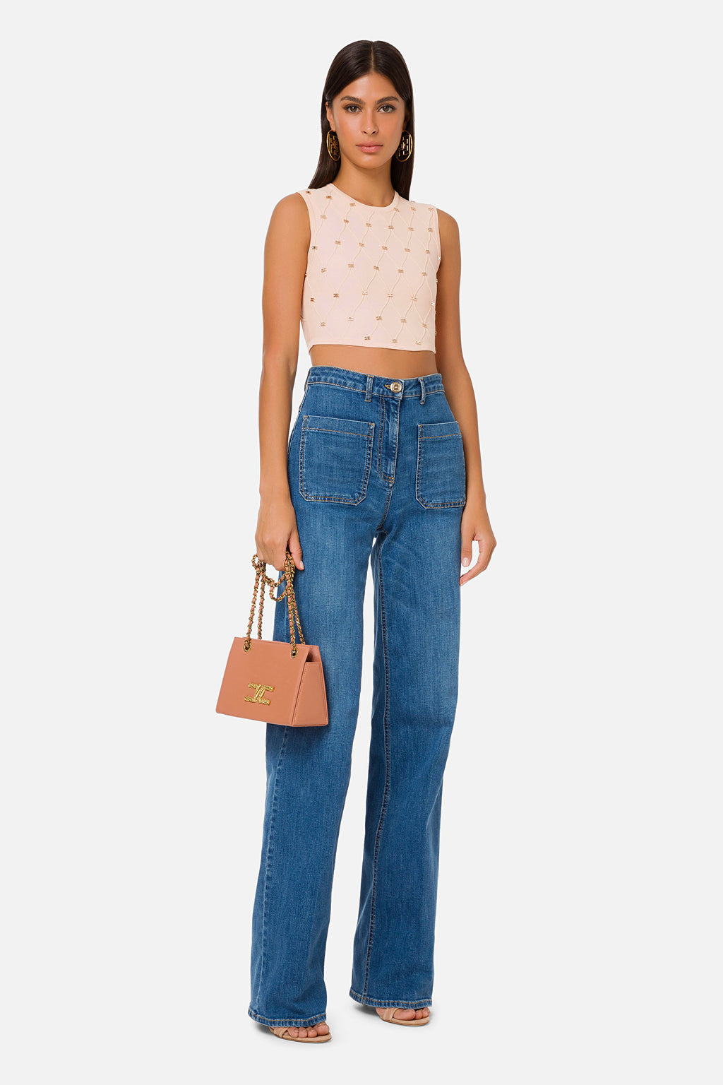 Hydrangea knit crop top with diamond motif