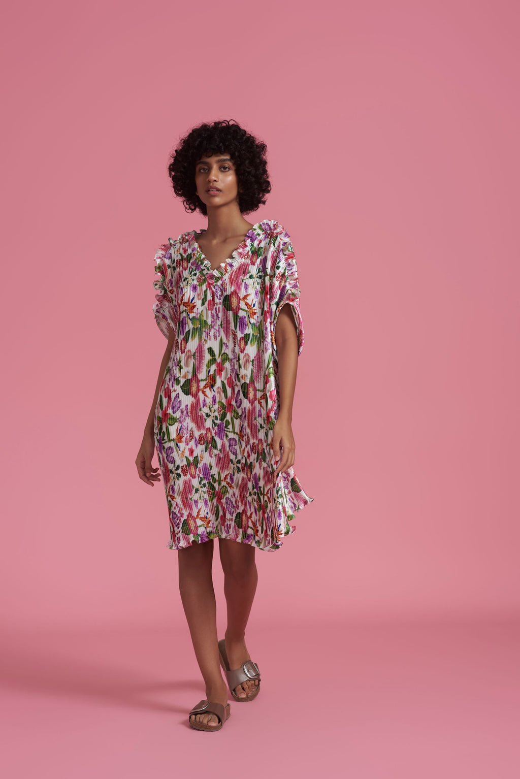 Floral plisse mini dress
