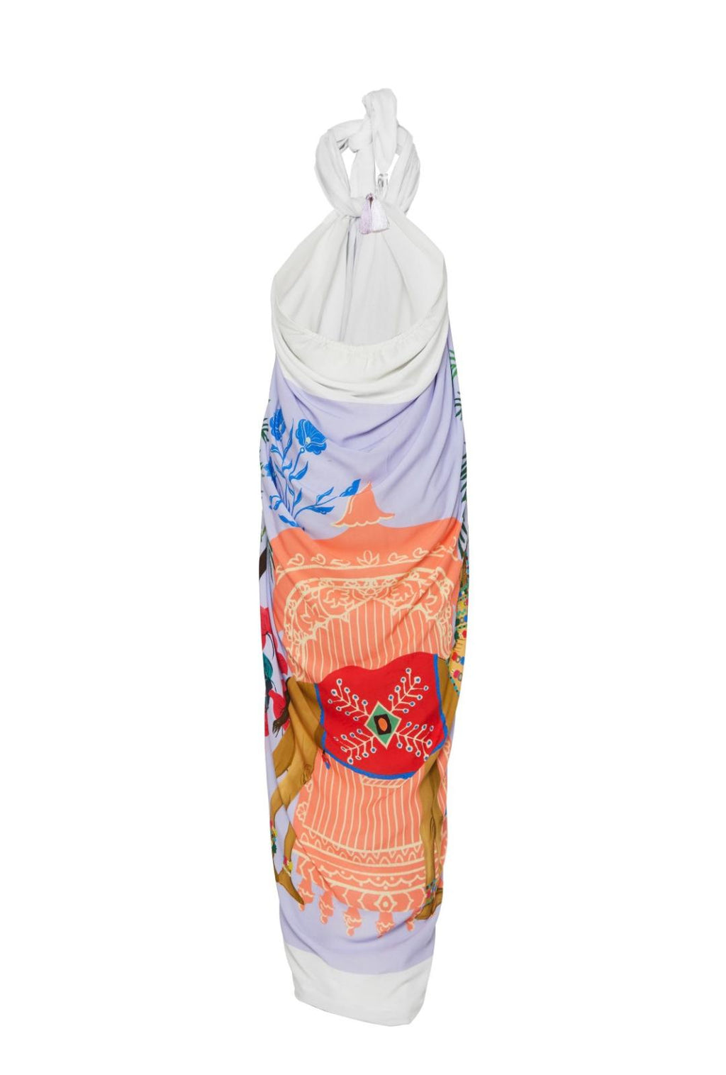 Lilac parrot and camel print maxi dress