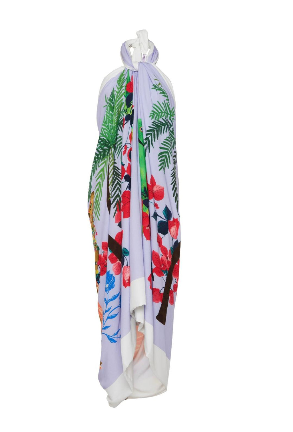 Lilac parrot and camel print maxi dress