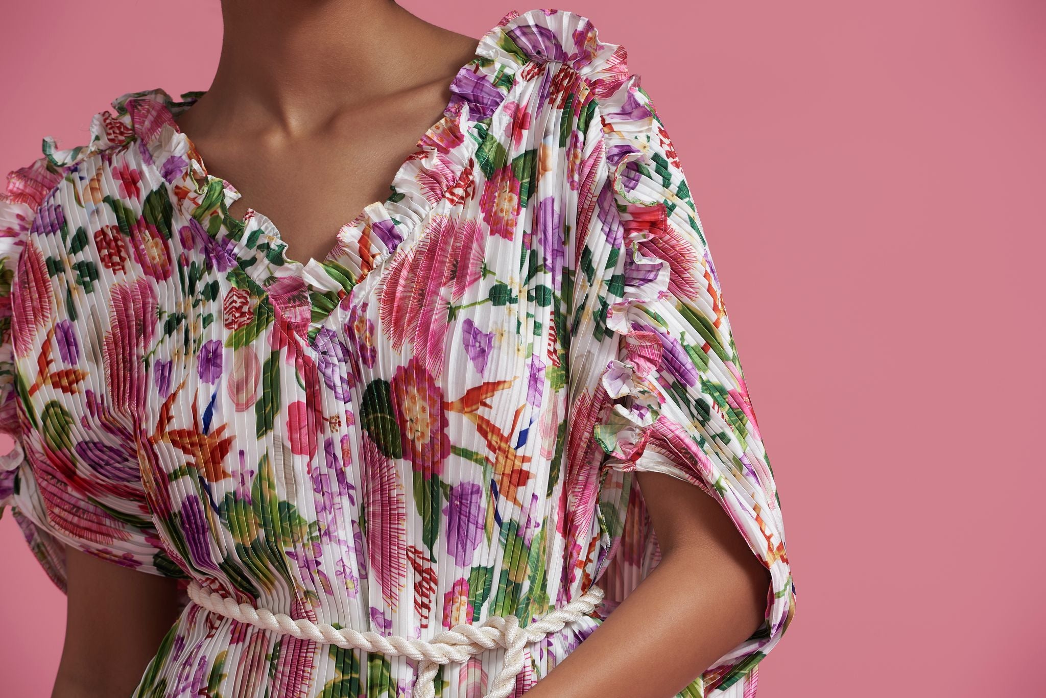 Floral plisse mini dress