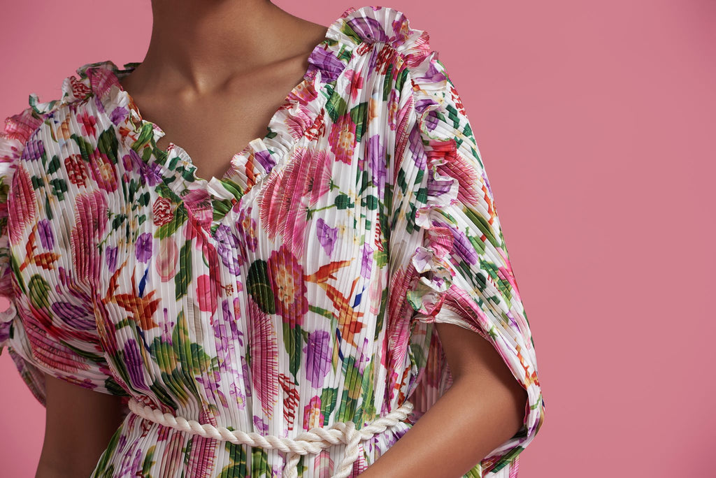 Floral plisse mini dress