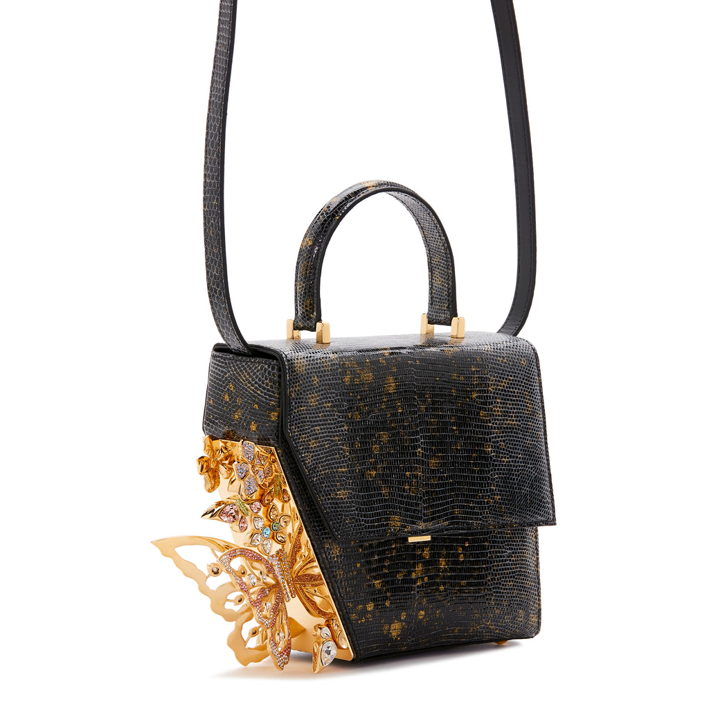 Black Gold Glitter Crystal-Embelished Claudia Bag