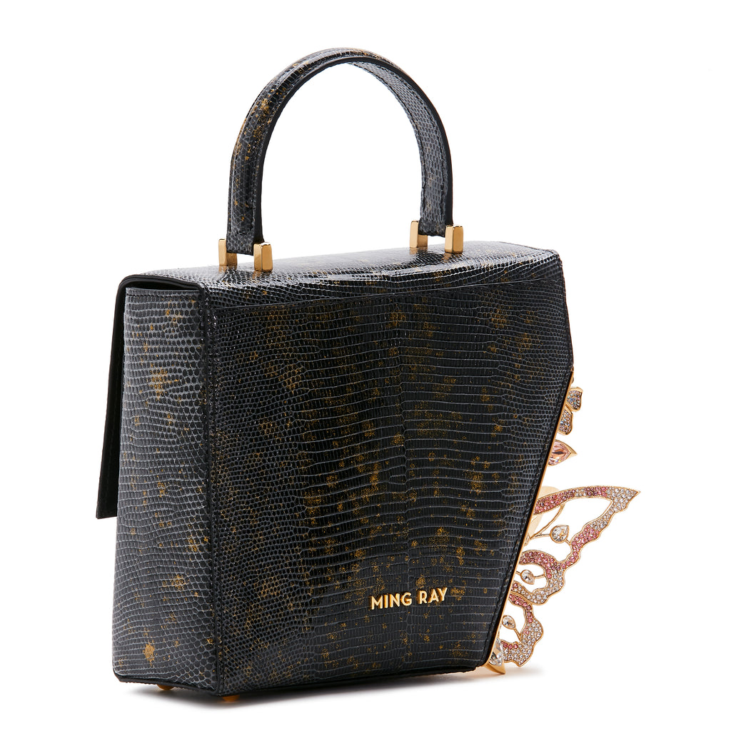 Black Gold Glitter Crystal-Embelished Claudia Bag