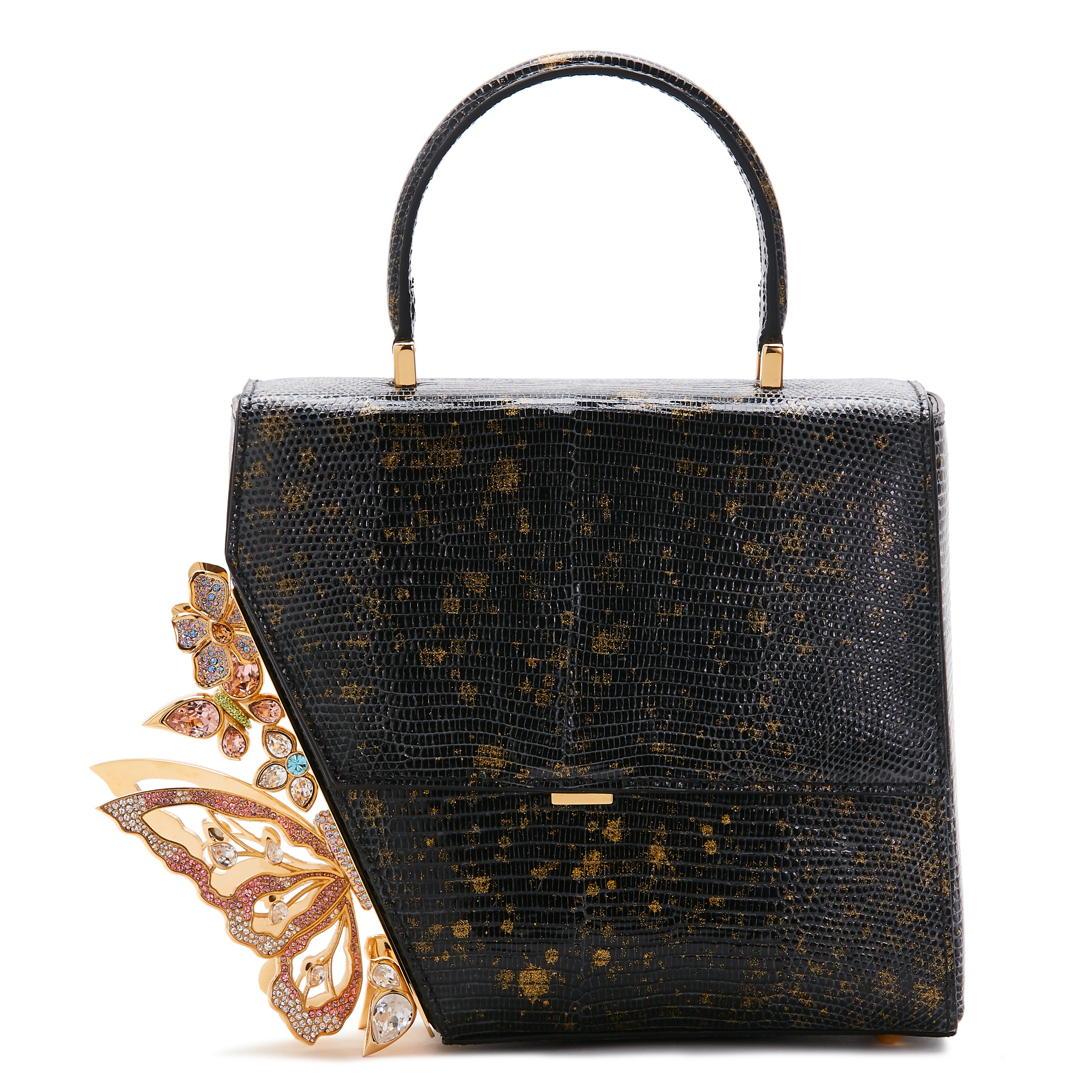 Black Gold Glitter Crystal-Embelished Claudia Bag