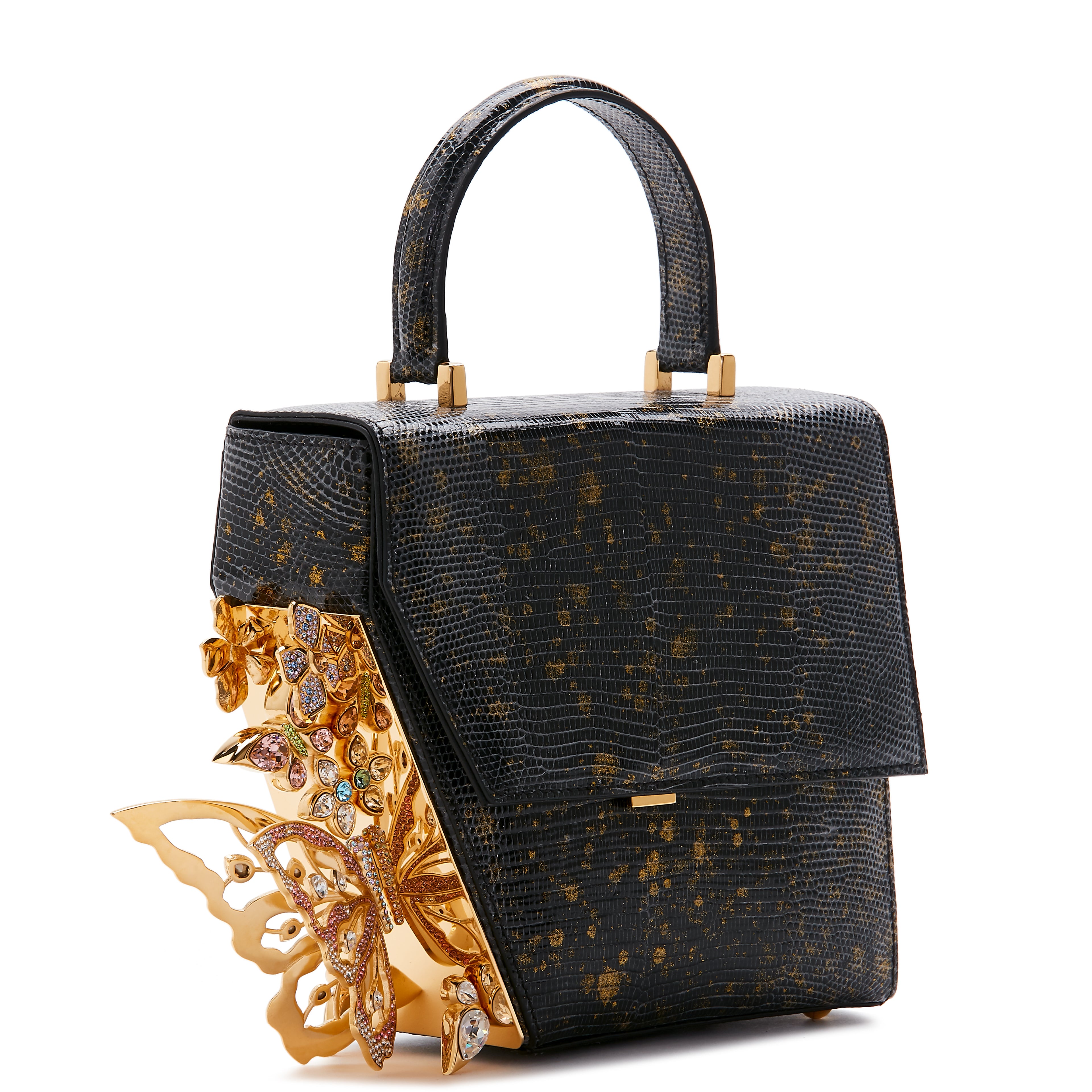 Black Gold Glitter Crystal-Embelished Claudia Bag