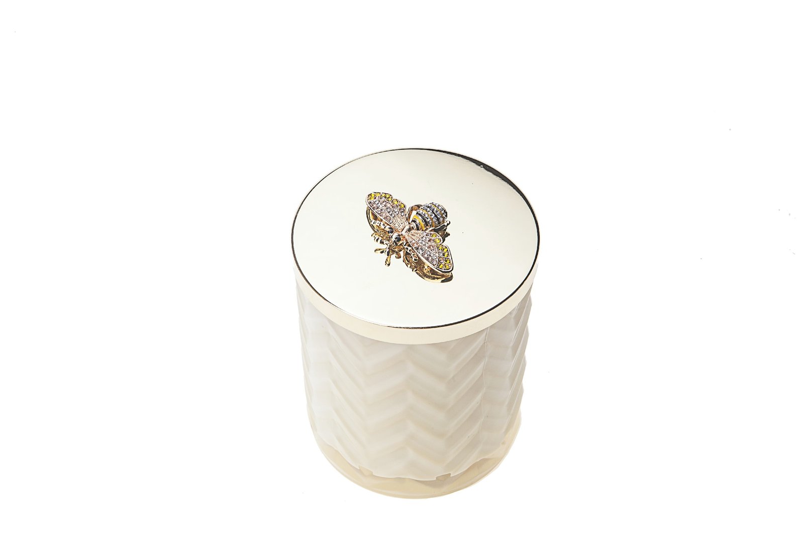 Ivory Herringbone Candle with silk scarf and Bee lid
