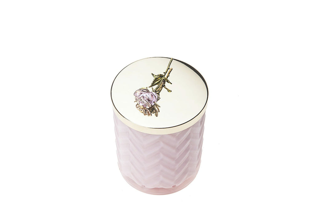 Pink Herringbone Candle with silk scarf and Pink Rose lid