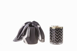 Black Herringbone Candle with Silk Scarf and  Bee on the lid