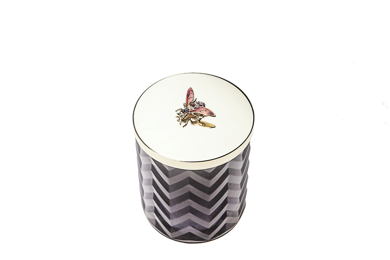 Black Herringbone Candle with Silk Scarf and  Bee on the lid
