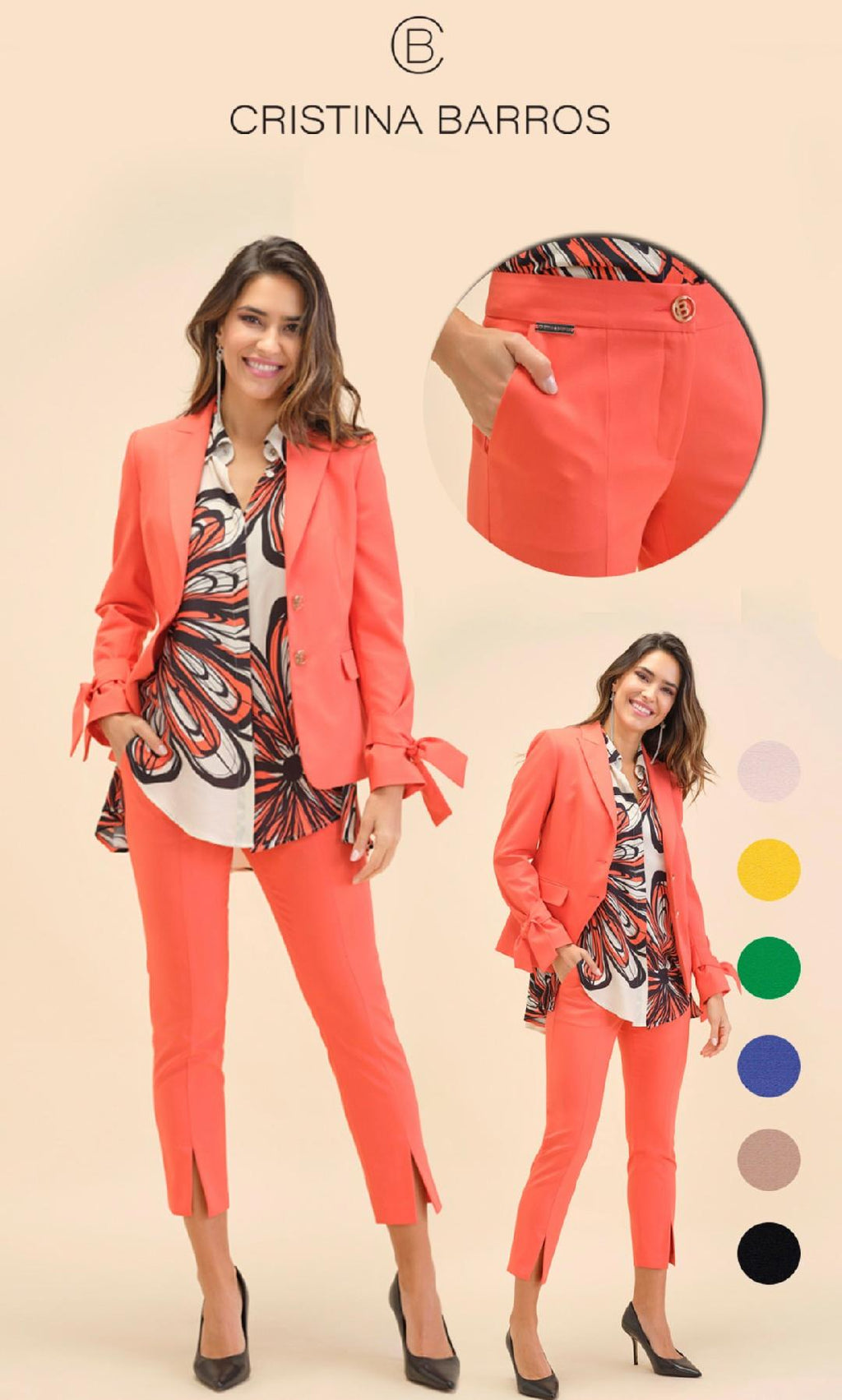 Coral ankle pants with slit