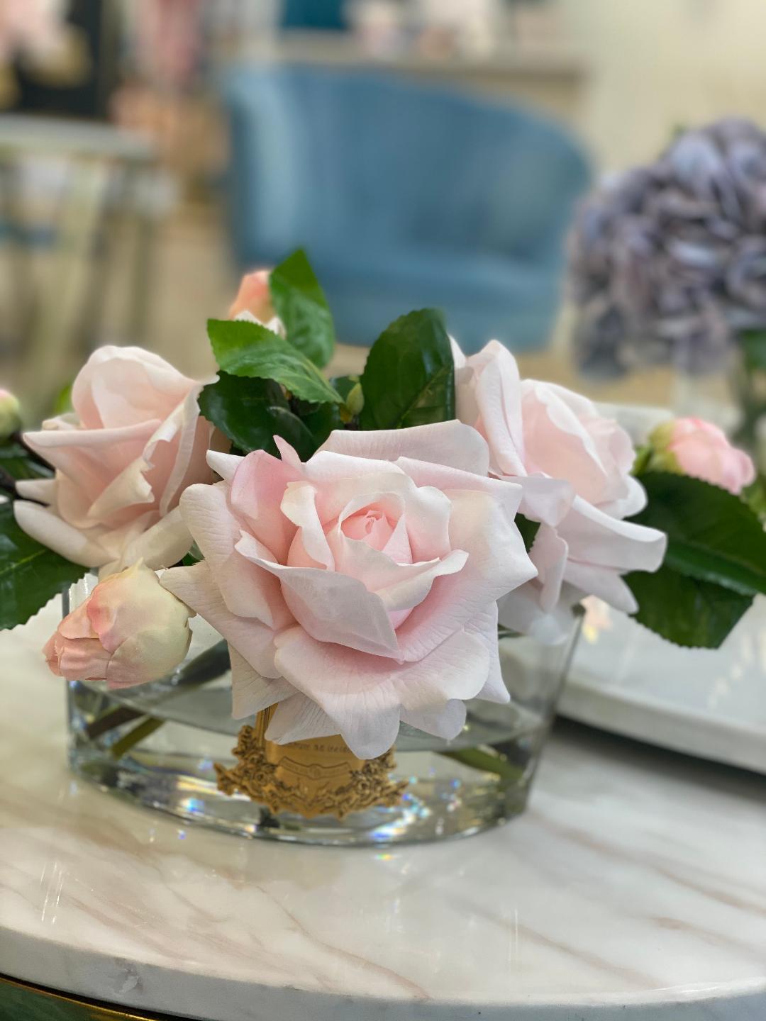 Pink Roses Bouquet Flower Diffuser in Oval Vase