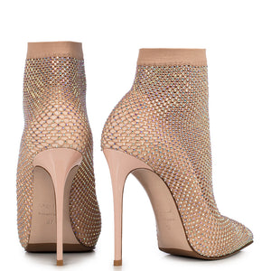Nude Gilda crystal sock pumps 100 mm heel