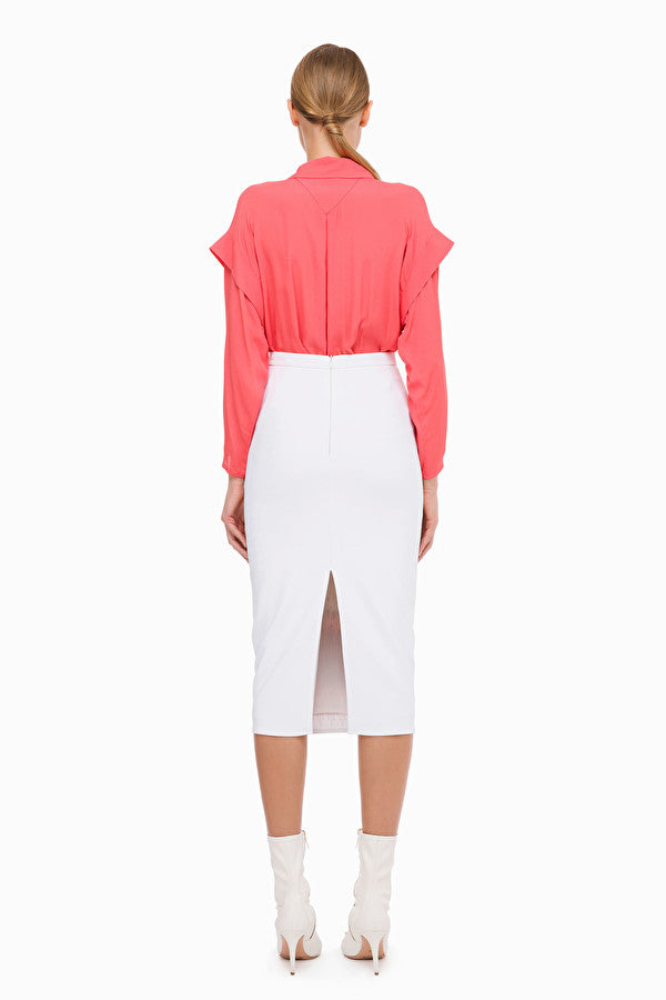 White Pink Embroidered Pencil Skirt