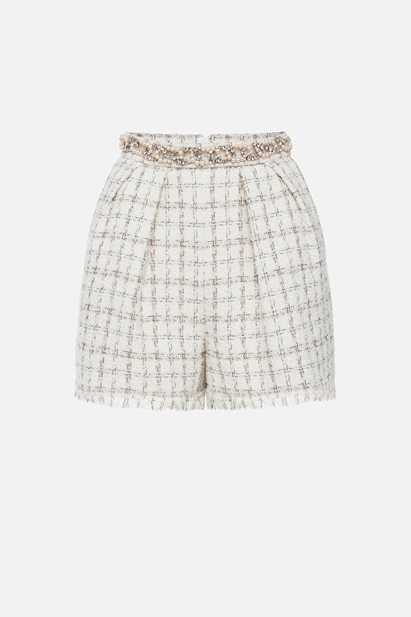 White check motive tweed shorts