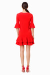 Red Knit Dress with Flared Skirt and 3/4 Sleeves