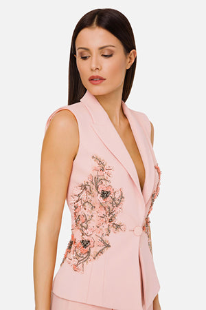 Antique Rose sleeveless Jacket with embroideries