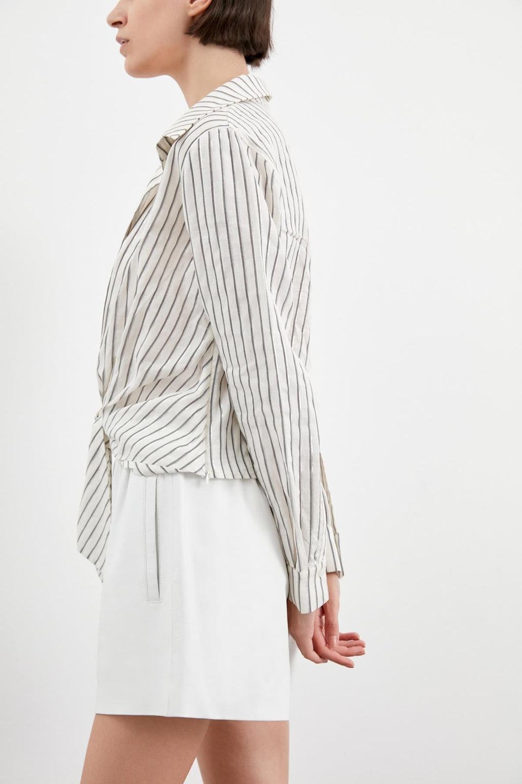 Ivory silver striped linen knotted Jenny shirt