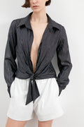 Black silver striped knotted front Jenya Shirt