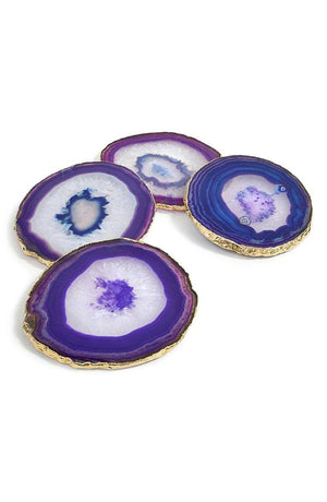 Purple Natural agate slice coasters with gold trim