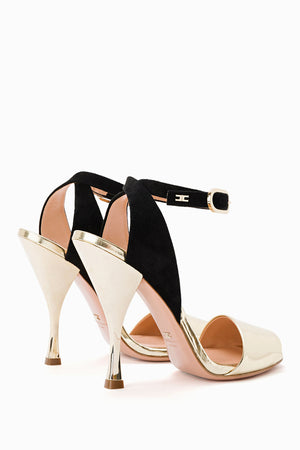 Gold Black Sandals with Strap