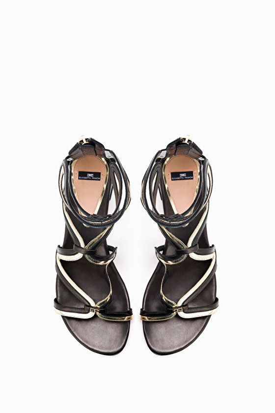 Black Gold Flat Gladiator Sandals