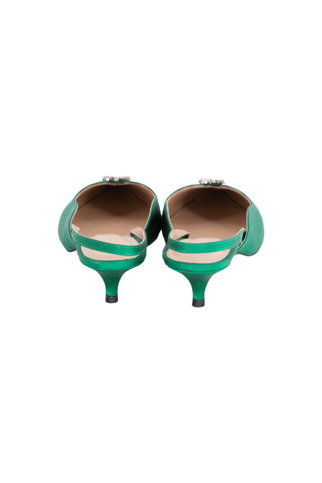 Emerald Green Satin Swarovski Crystal Kitten Heel Pump