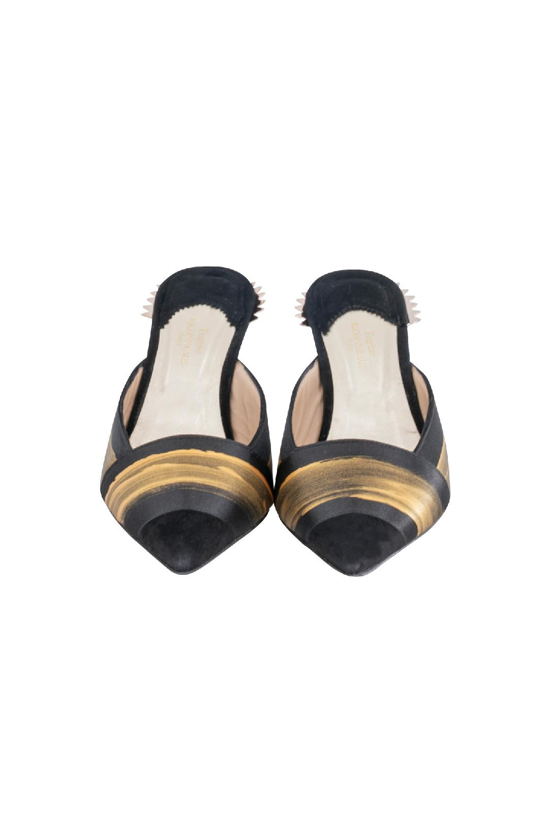 Black Suede Silk Paint Crown Mules