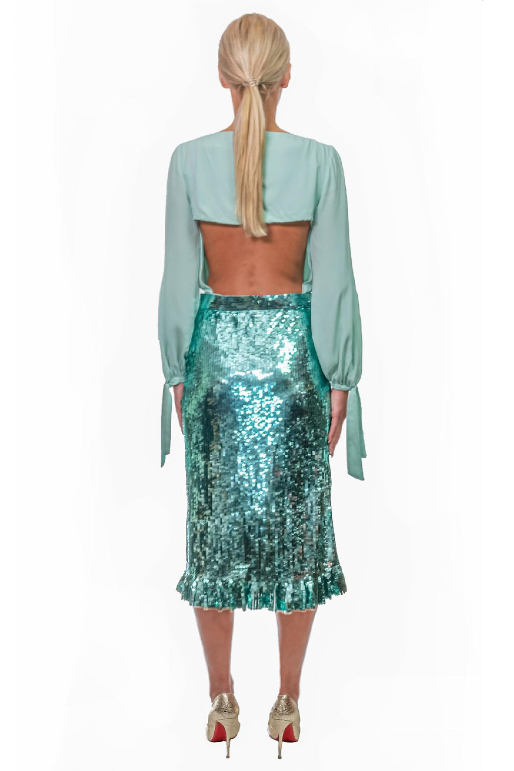 Aquamarine Sequin Midi Skirt with Heart